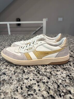 Women's Gola Hawk Sneakers White/Light Caramel/Gold Sz 9